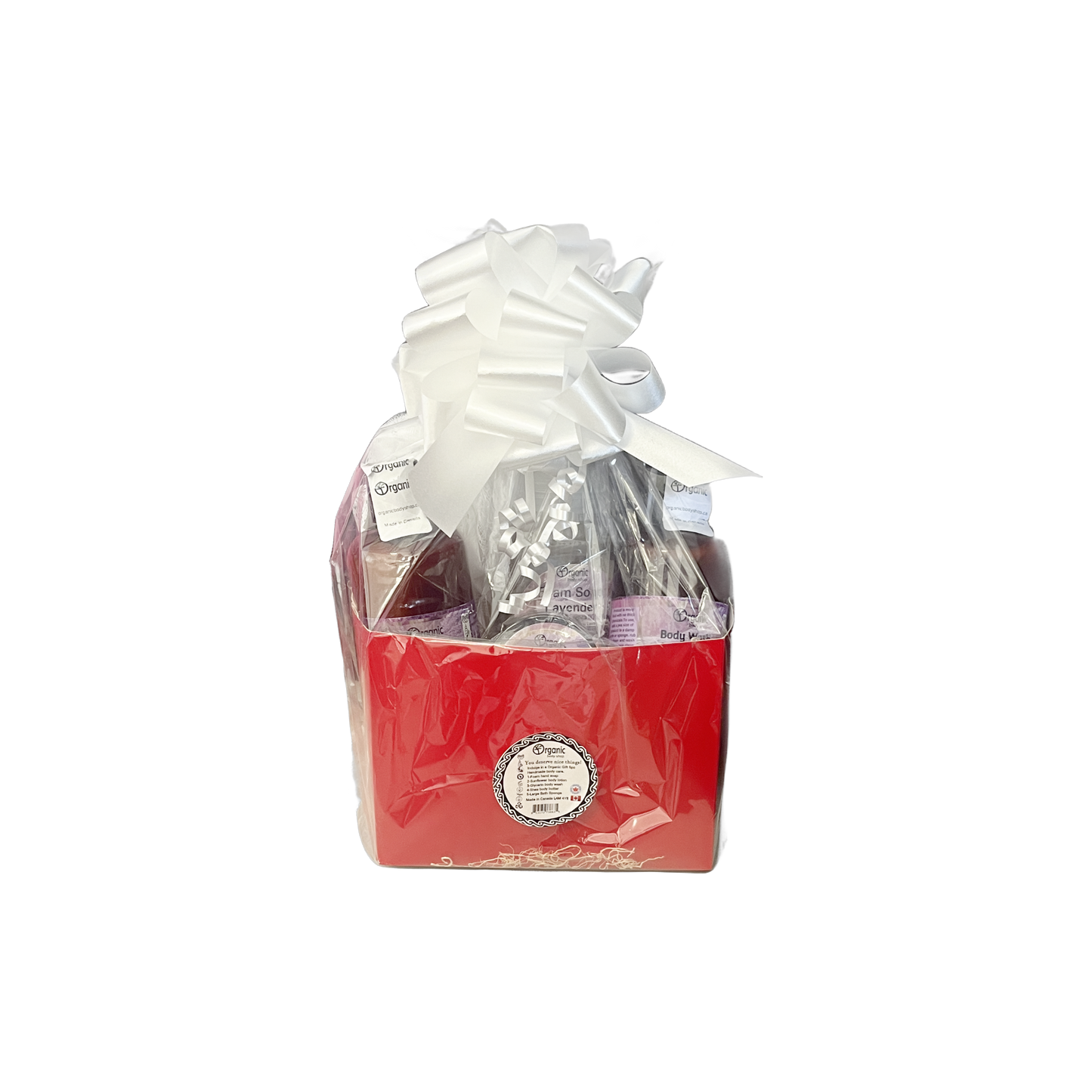 Coffret cadeau lavande. Mains et corps. 5 pièces. Boîte rouge.
