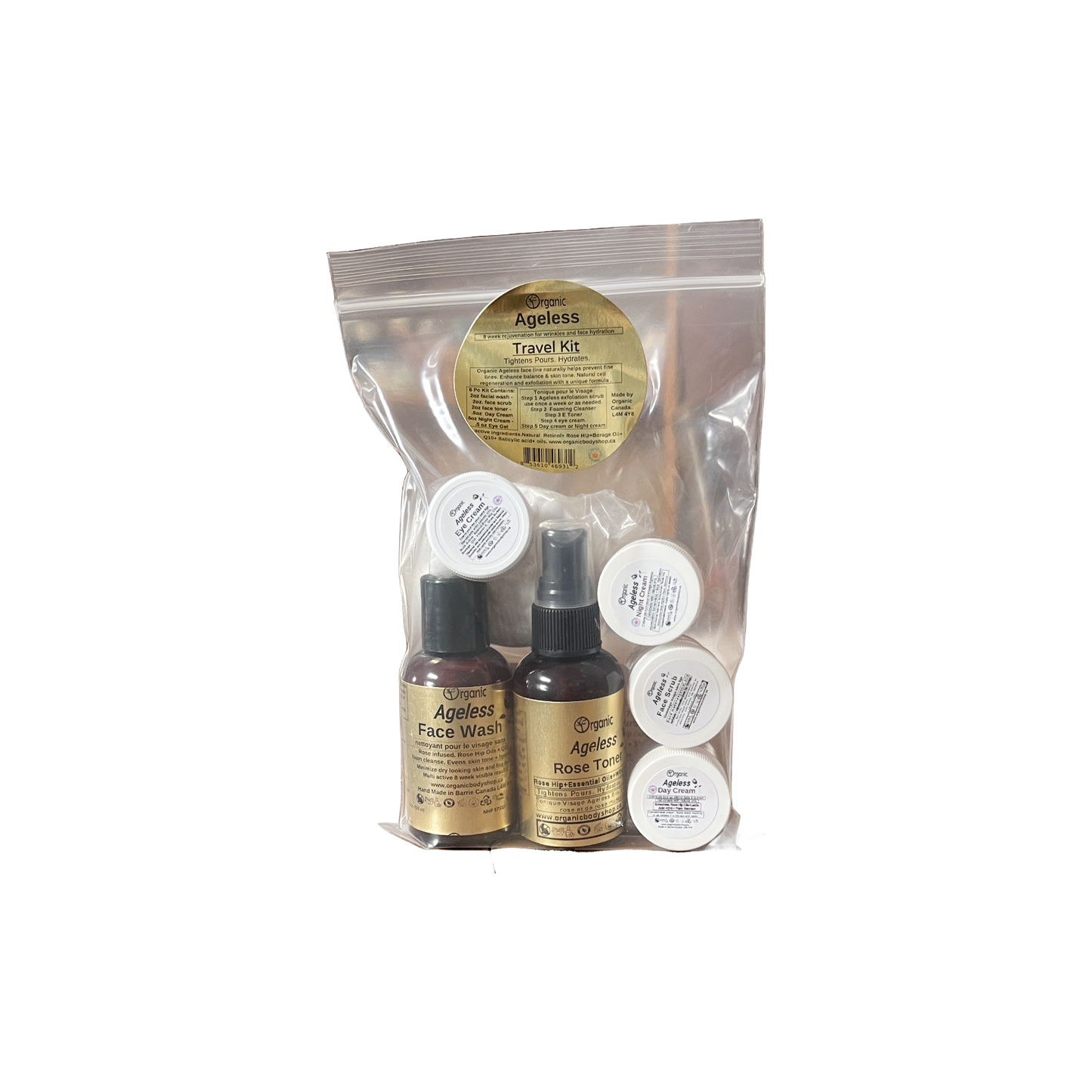 Coffret de voyage Ageless 6 pièces. Soin du visage. Rose avec rétinol.