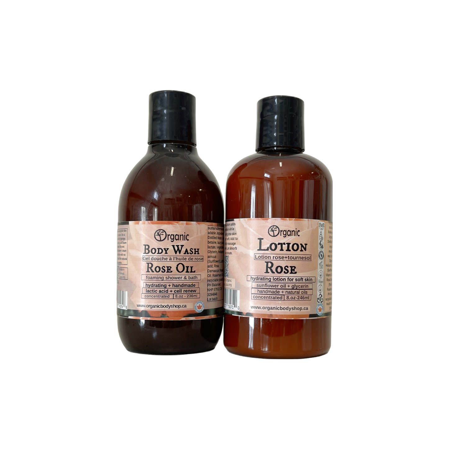 Lotion cadeau à la rose + nettoyant. 2 pièces