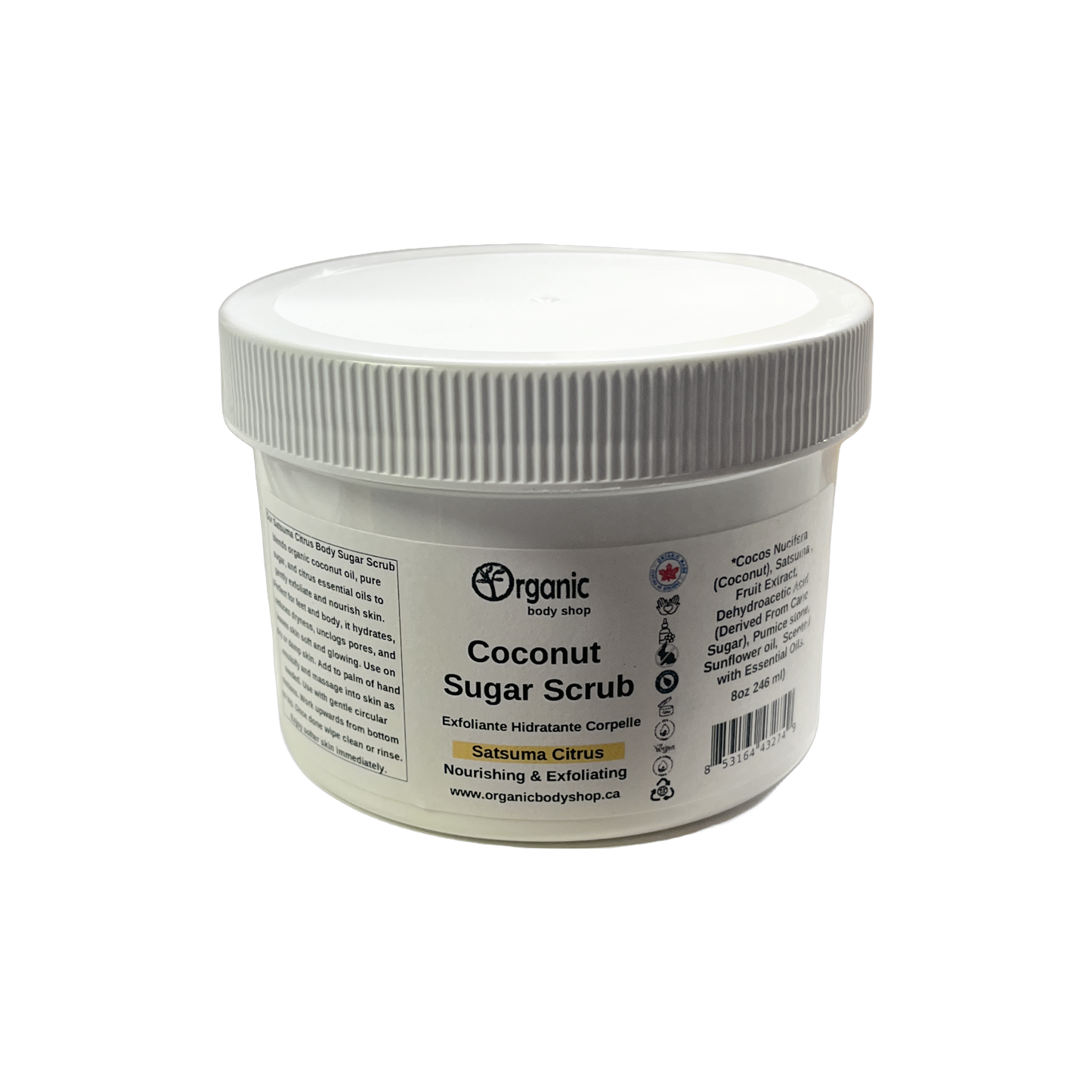 Gommage corporel. Noix de coco + sucre. Agrumes et citron vert