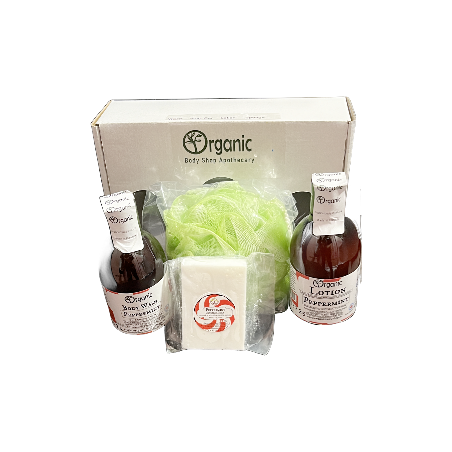 Huile de bain et corps à la menthe poivrée. Coffret cadeau de 4 pièces