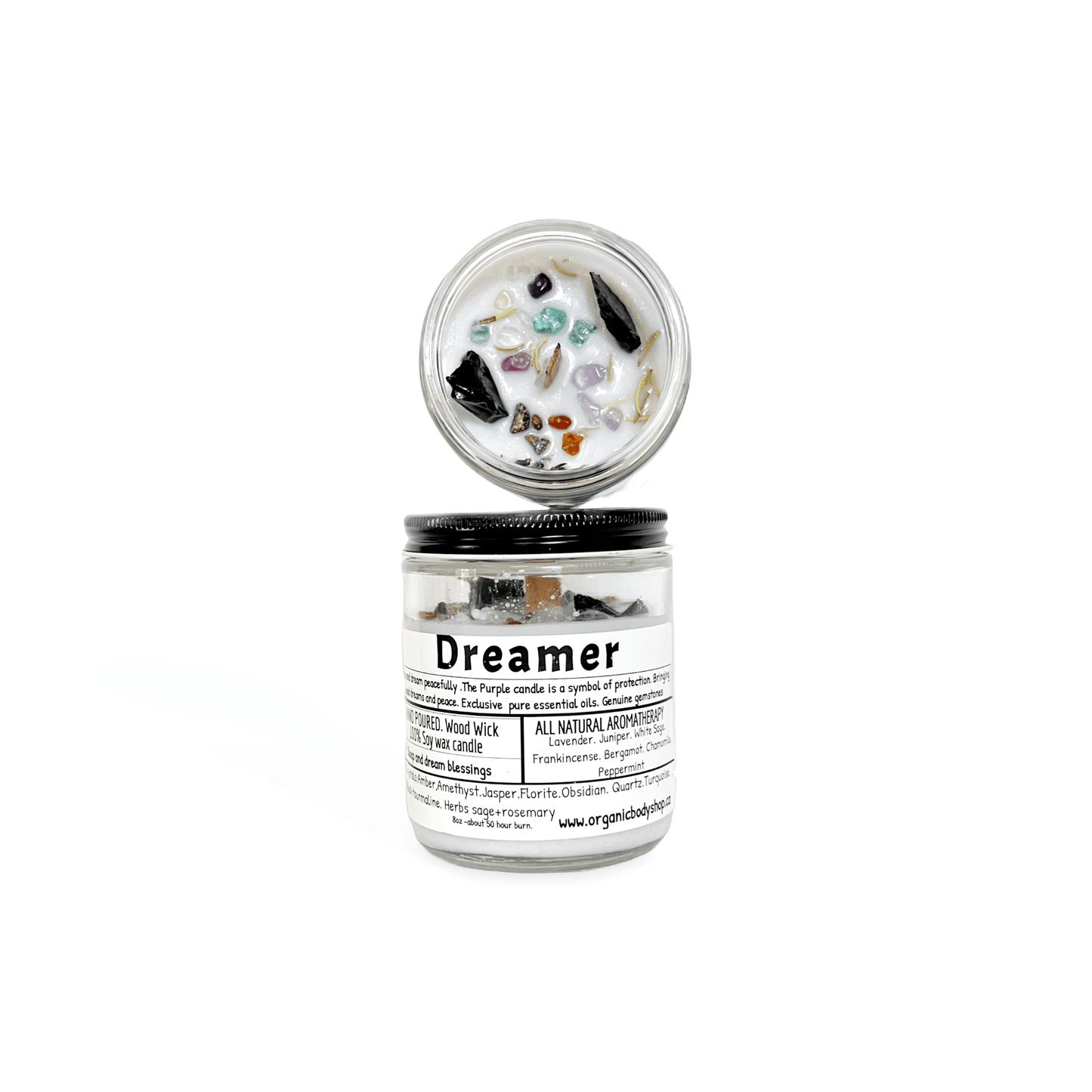Dreamer Crystal Candle. Soy+ wood wick - Organic Body Shop