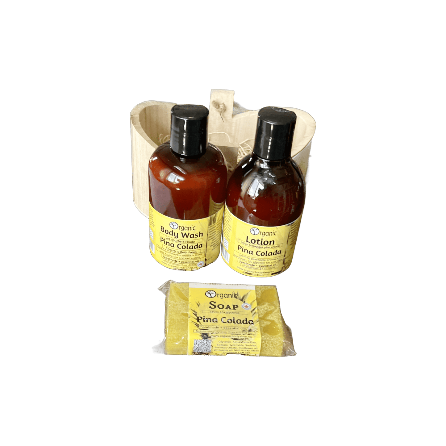 Pina colada bath+body gift in wood caddy - Organic Body Shop
