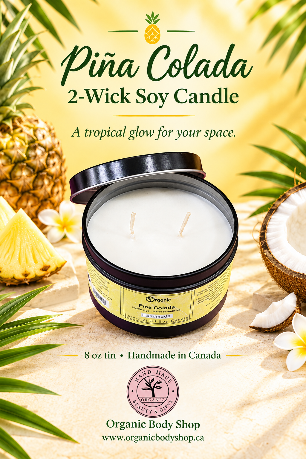 Piña Colada Soy Candle | 2-Wick, 8 oz Tin