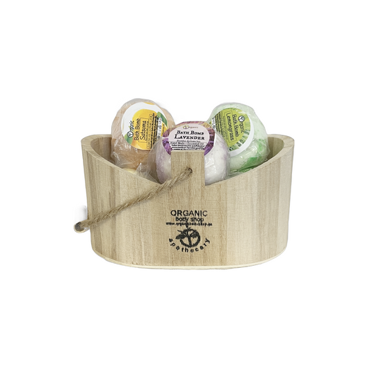 Lot de 6 bombes de bain en cadeau. Support en bois réutilisable