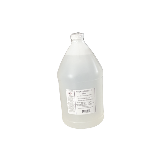 Gallon container of isopropyl alcohol on a white background