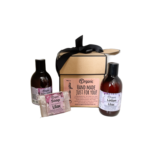 Coffret cadeau lilas. Bain et corps. 4 pièces.