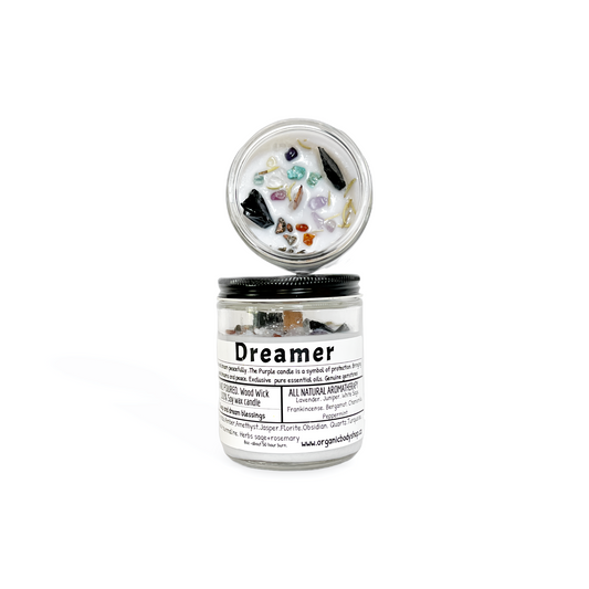 Dreamer Crystal Candle. Soy+ wood wick