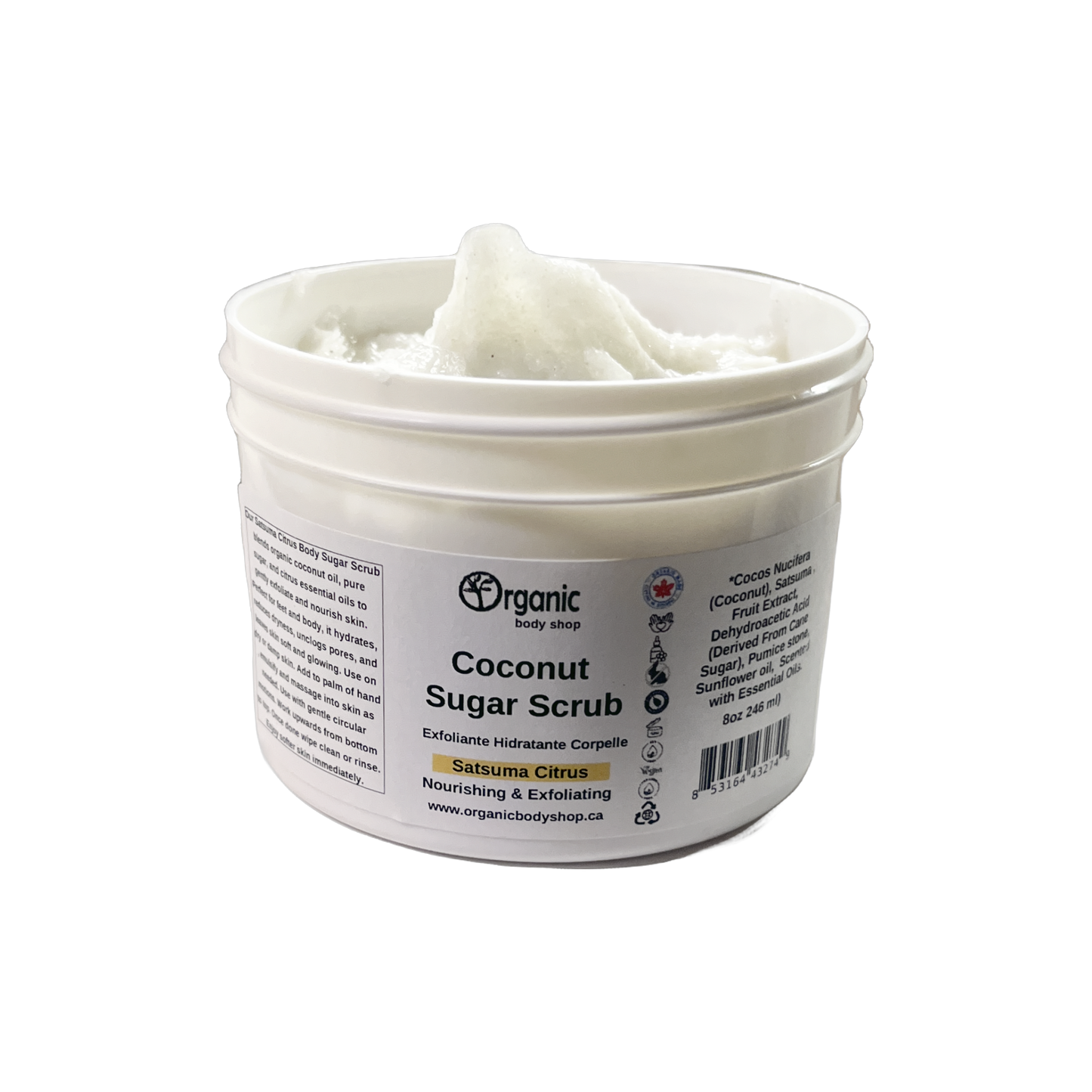 Gommage corporel. Noix de coco + sucre. Agrumes et citron vert