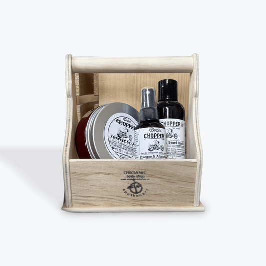 Chopper Men's Shave Toolbox.3pc. Alluring camping in the woods aroma. - Organic Body Shop