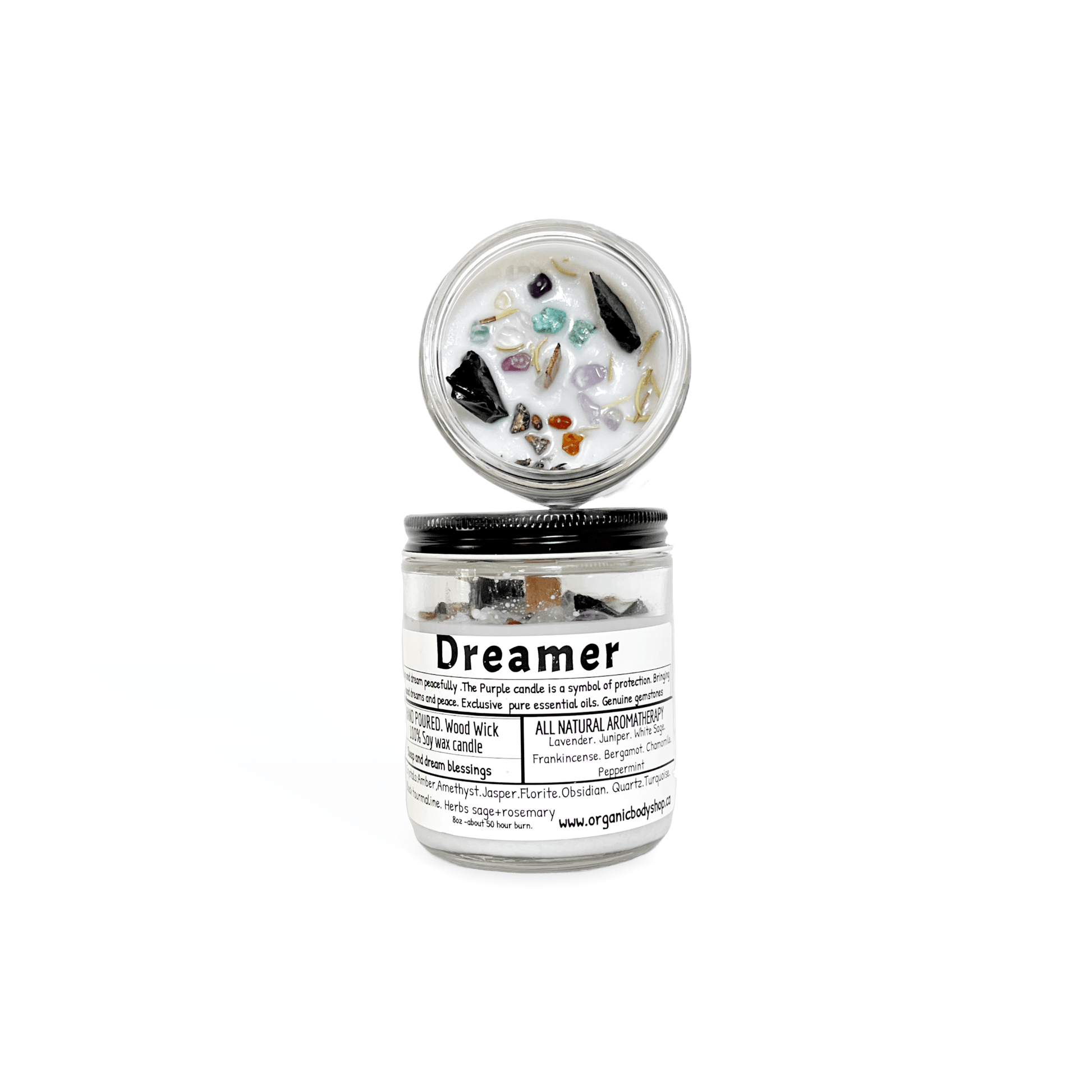Dreamer Crystal Candle. Soy+ wood wick - Organic Body Shop