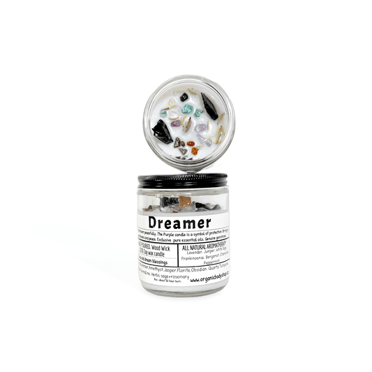 Dreamer Crystal Candle. Soy+ wood wick - Organic Body Shop