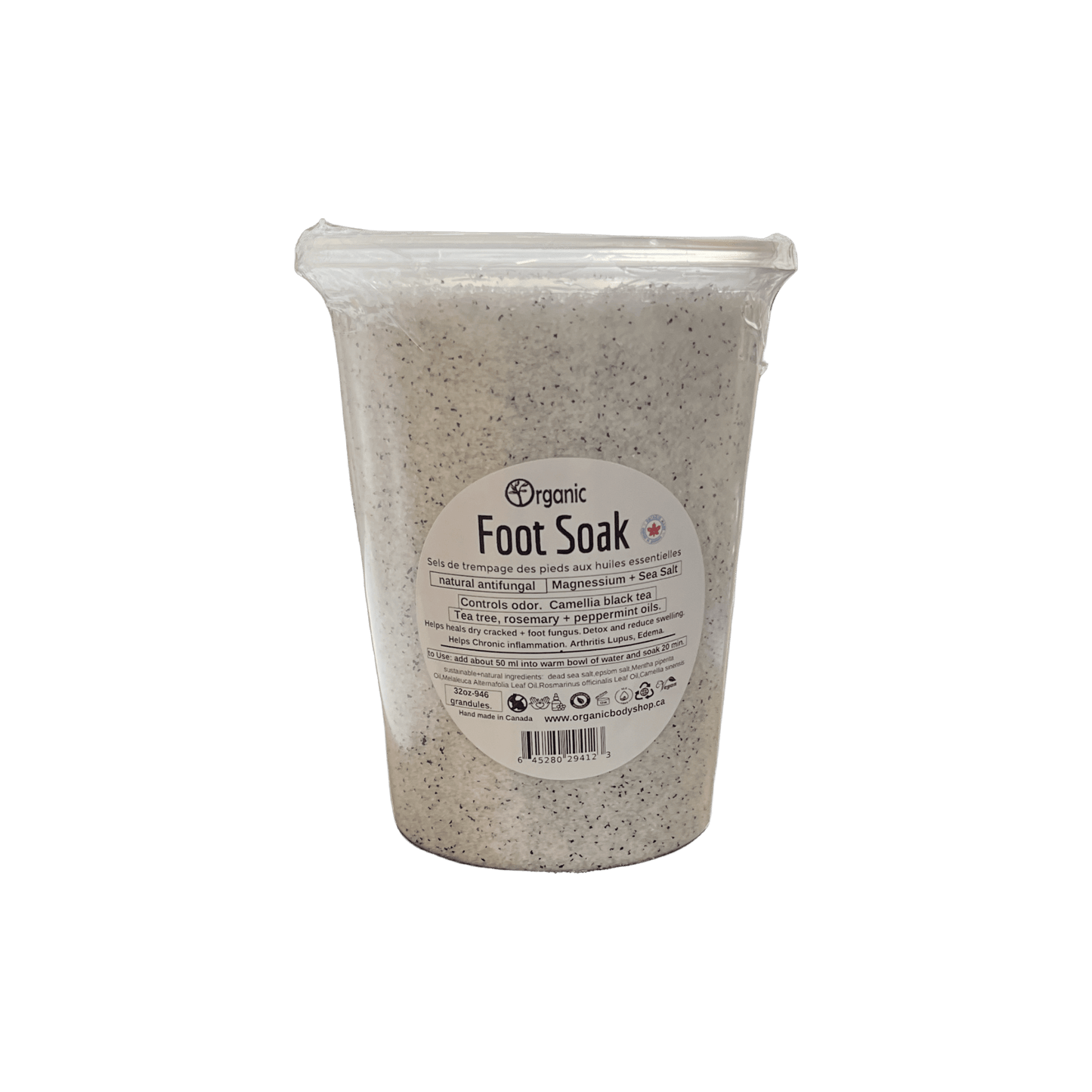 Foot Soak. Natural Salts. Antifungal oils. 32oz - Organic Body Shop