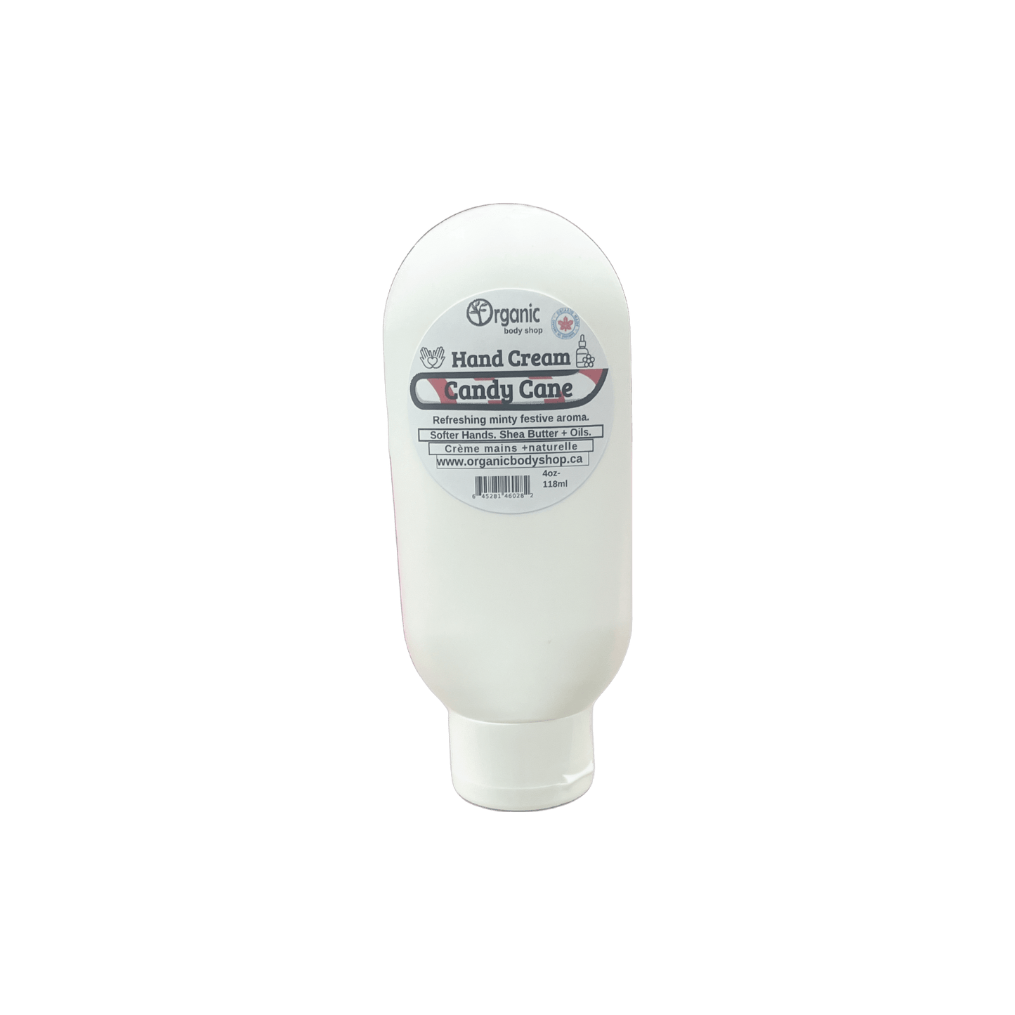 Hand Cream. Shea Butter Candy Cane 4oz - Organic Body Shop