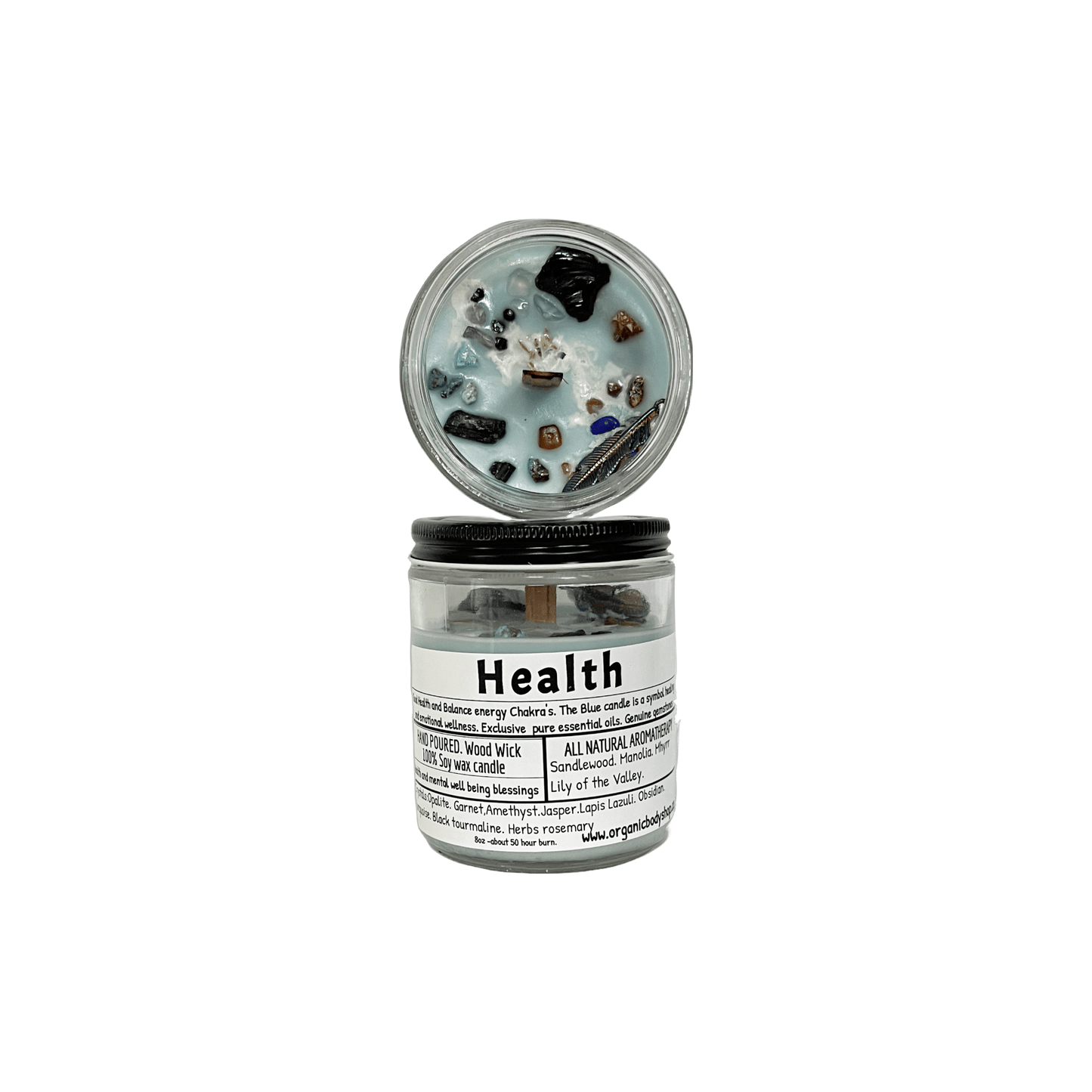 Health Crystal Candle. Soy.Wood wick - Organic Body Shop