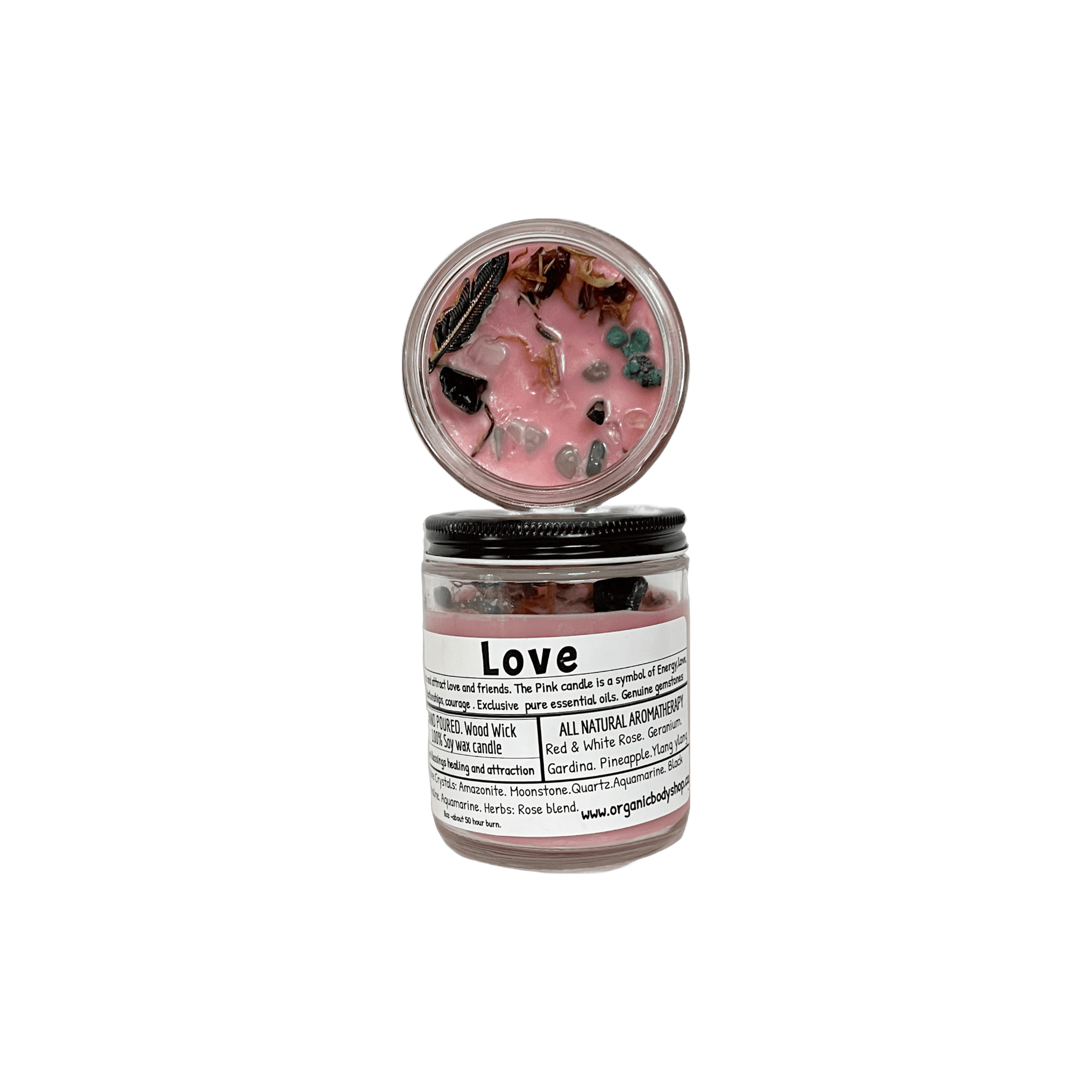 Love Crystal Candle. Charm+Wood wick. 246ml - Organic Body Shop