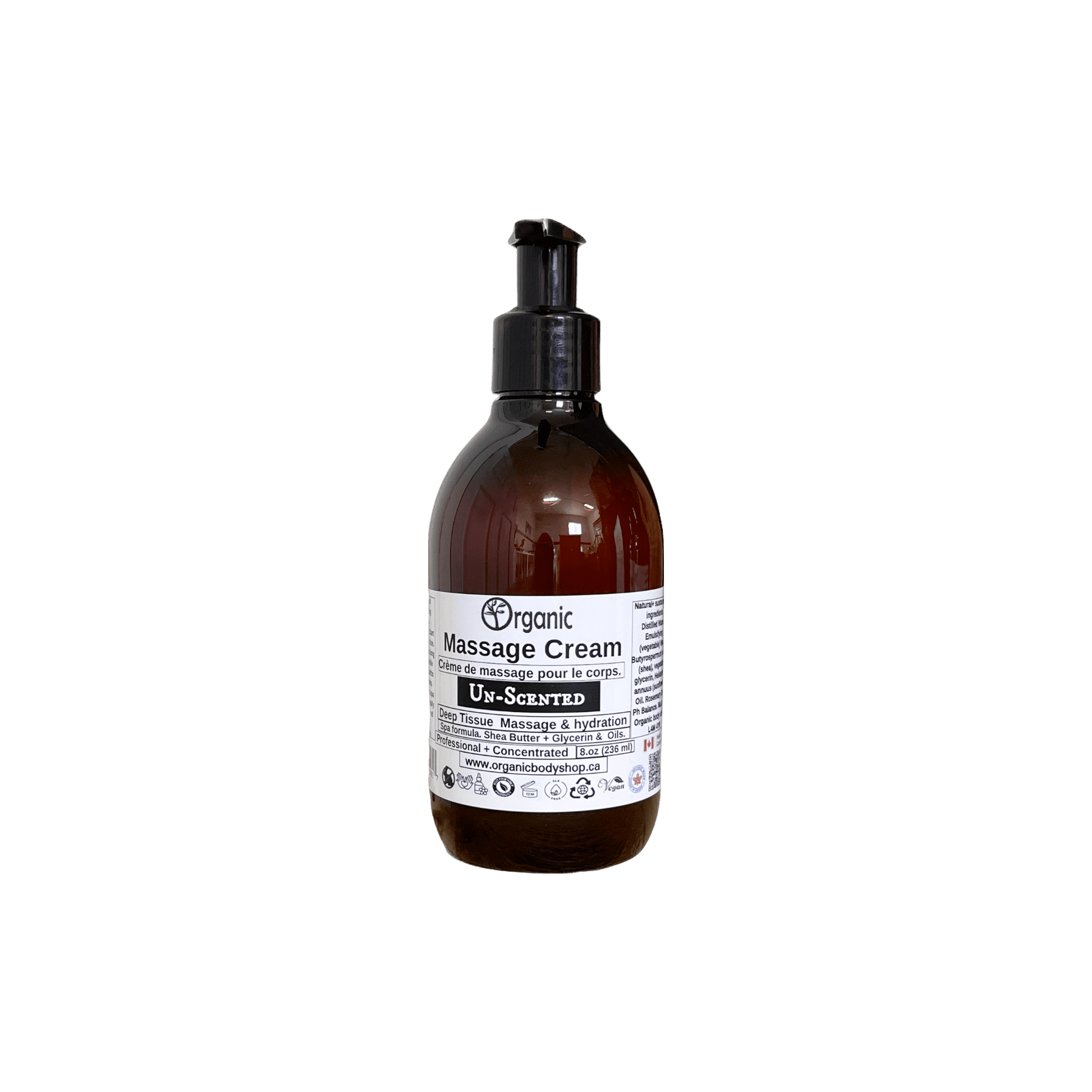 Massage Cream.Organic.Unscented. 8oz - Organic Body Shop