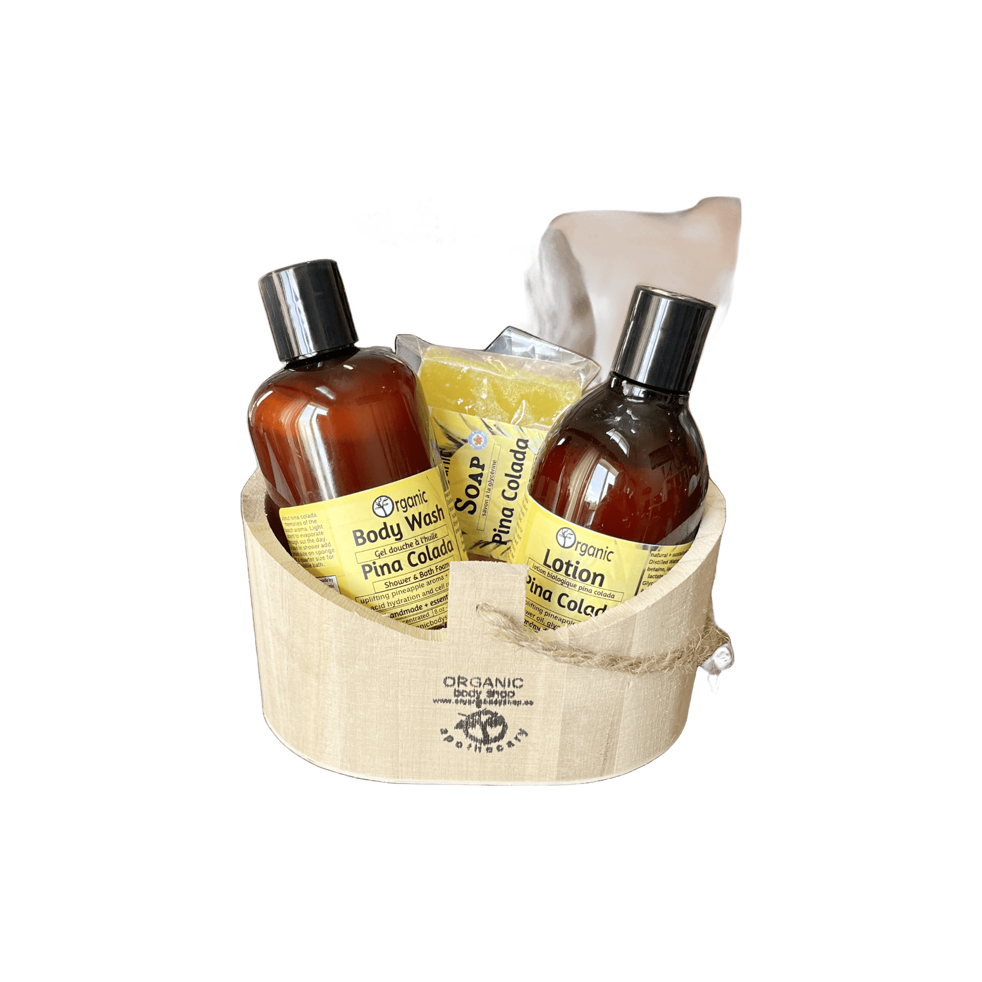 Pina colada bath+body gift in wood caddy - Organic Body Shop