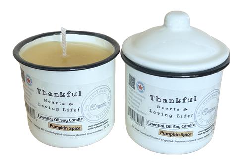 Pumpkin Spice Candle. Enamel farmhouse re - usable jar. - Organic Body Shop