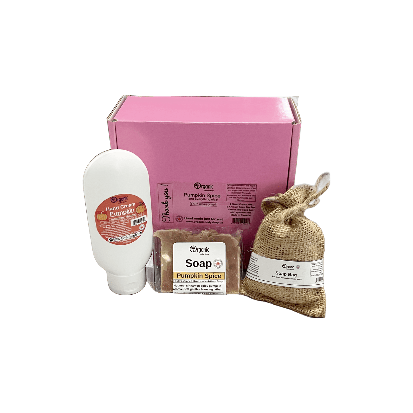 Pumpkin Spice Gift. Hand cream, soap, soap bag gift - Organic Body Shop