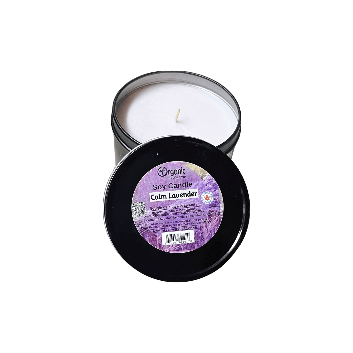 Soy candle. Calm Lavender 8oz - Organic Body Shop